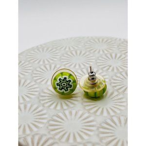 Killer Designs | Green and White Fused Glass Button Earrings | NEW